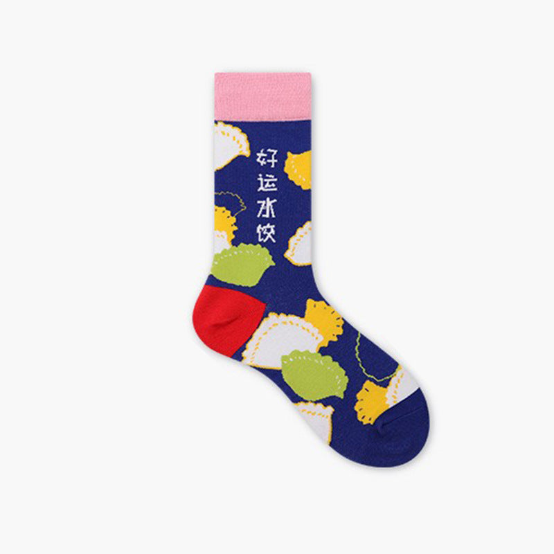 Unisex Festive Red Mid-Calf Socks – Playful New Year Couple Fashion Socks