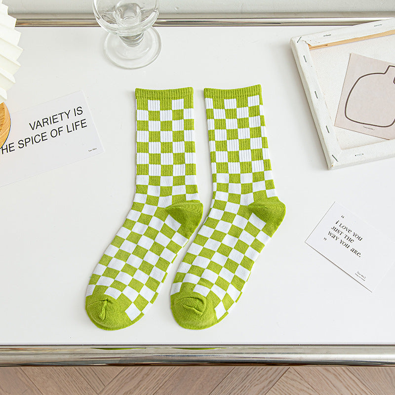 Checkerboard Cotton Crew Socks