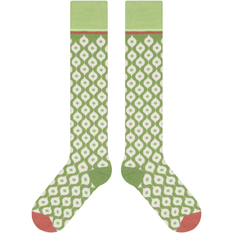 Women’s Heritage Check Knee-High Socks – Vintage Chinese-Inspired Calf Socks