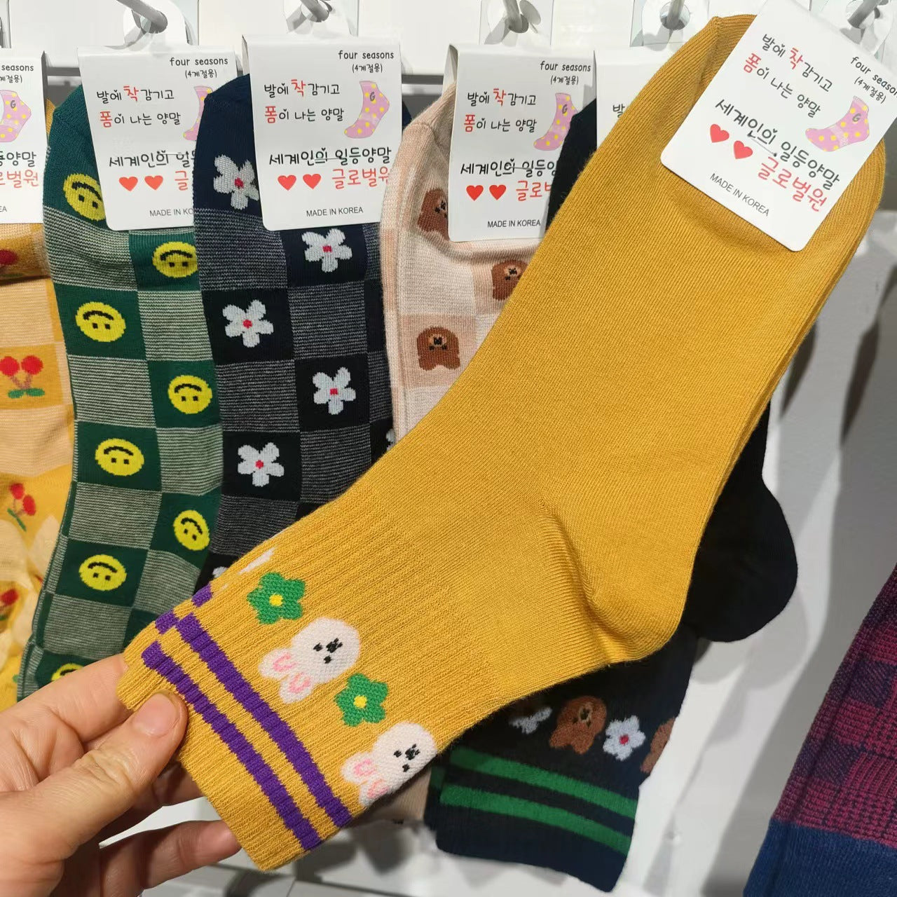 Women’s Colorblock Check Floral Animal Crew Socks – British-Inspired Cotton Socks