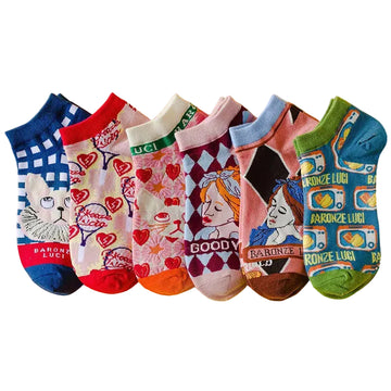 Unisex Vintage Storybook Low-Cut Socks – Japanese-Inspired Preppy Cotton Socks