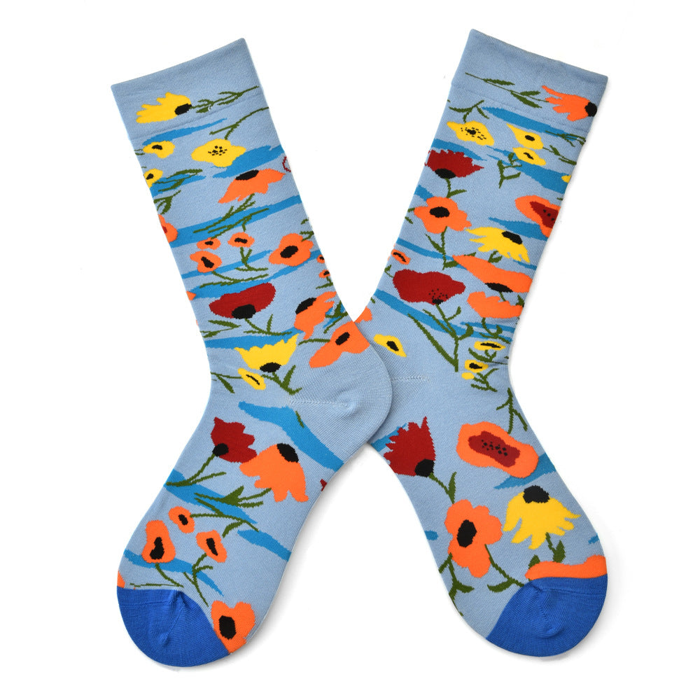 Women’s French-Inspired Canvas Art Mid-Calf Socks – Literary Retro All-Season Socks