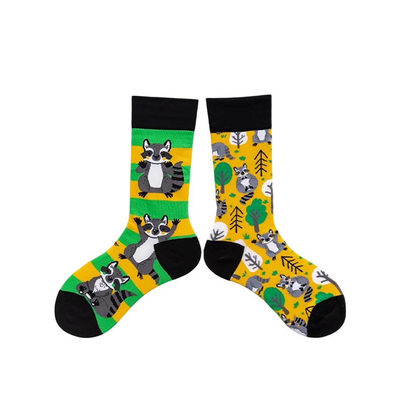 Unisex Split-Pair Cartoon Crew Socks – Playful Cotton-Blend Couple Socks