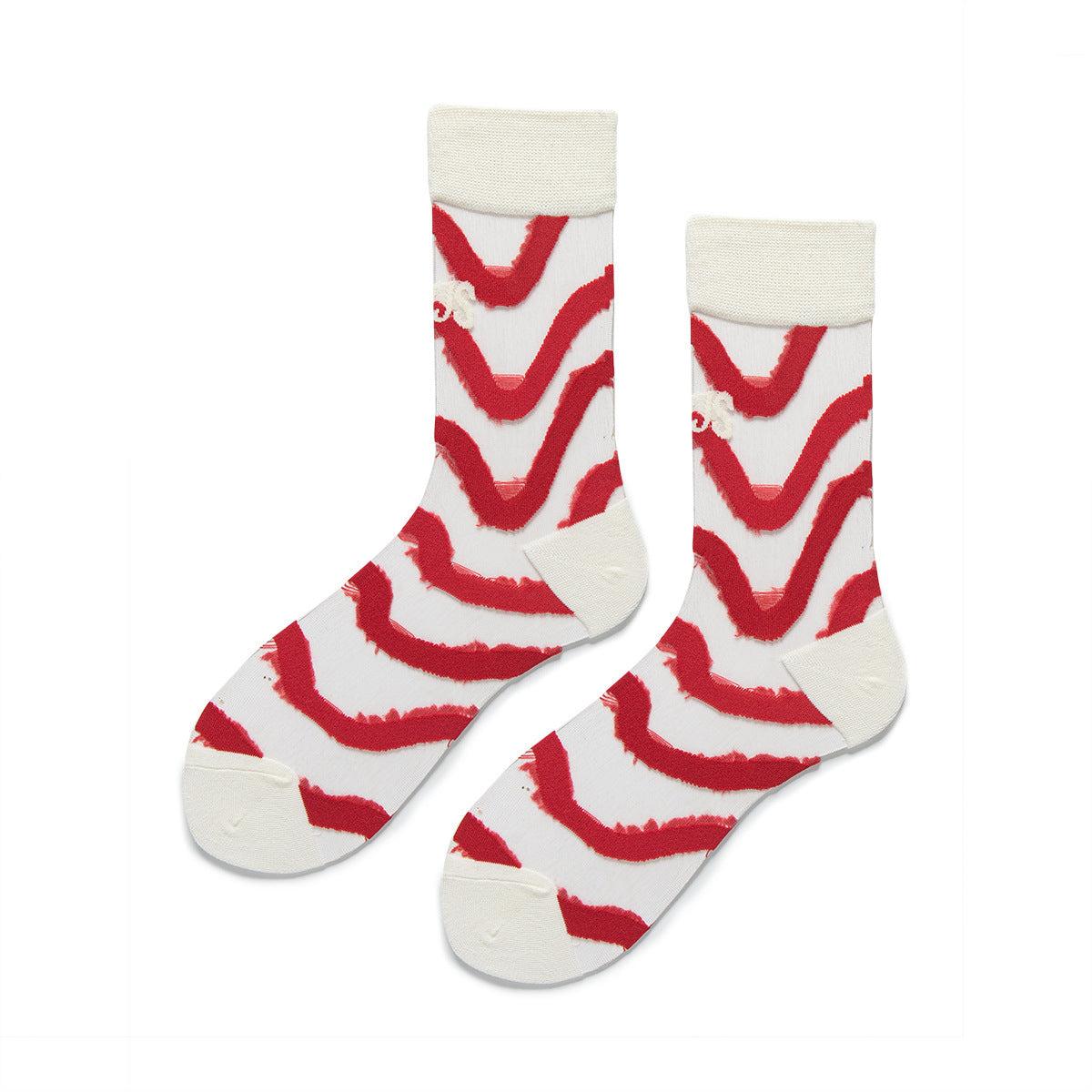 Women’s Sheer Wave Letter Crew Socks – Crystal Thin Japanese Style Fashion Socks