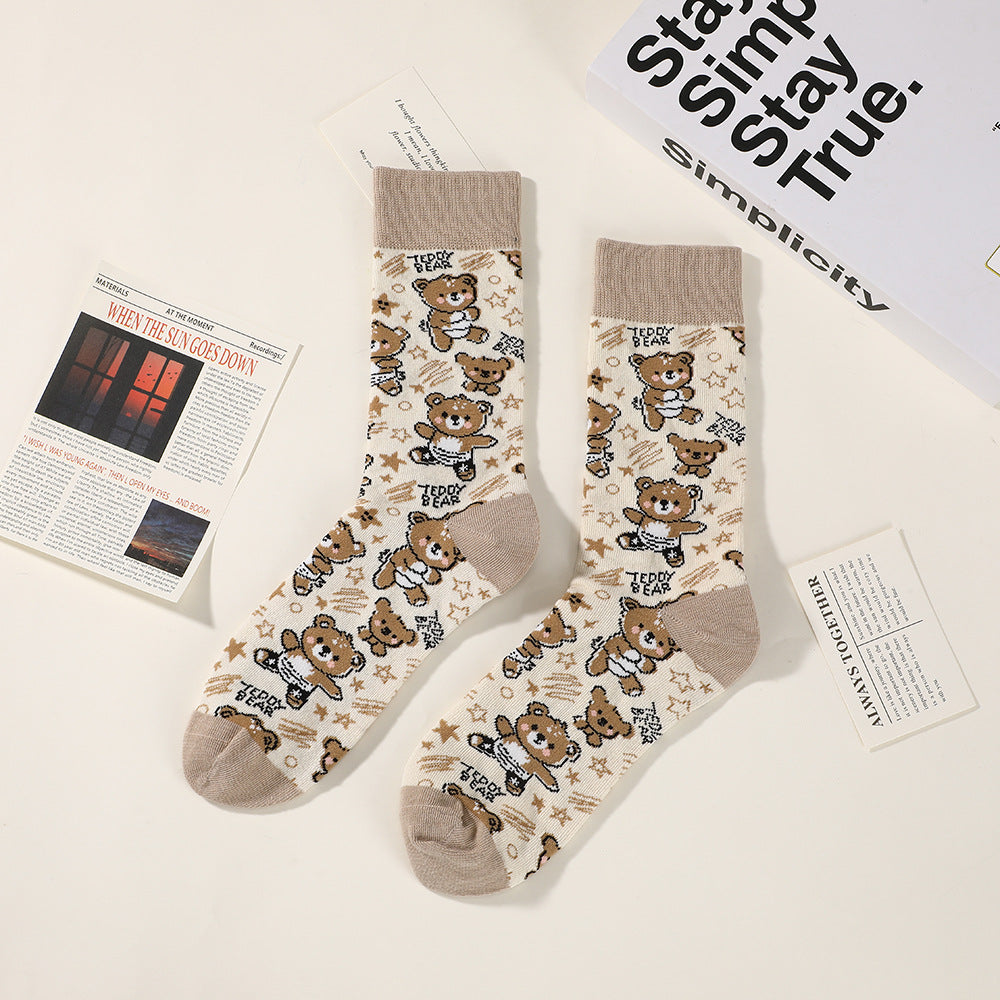Unisex Playful Cartoon Tall Crew Socks – Breathable Printed Casual Socks