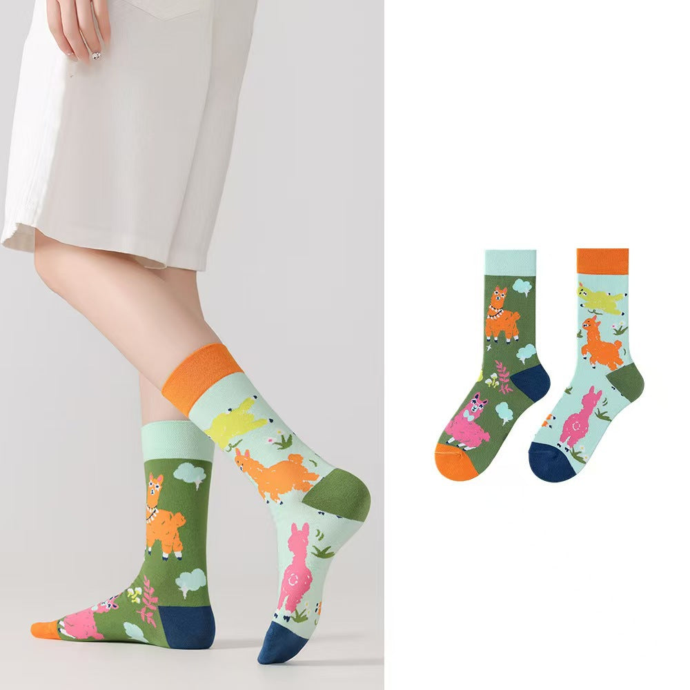 Odd Pair Stories Jacquard Crew Socks