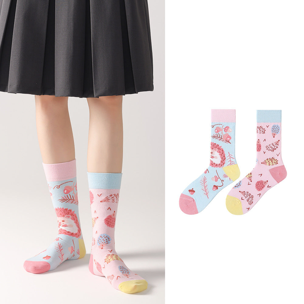 Odd Pair Stories Jacquard Crew Socks