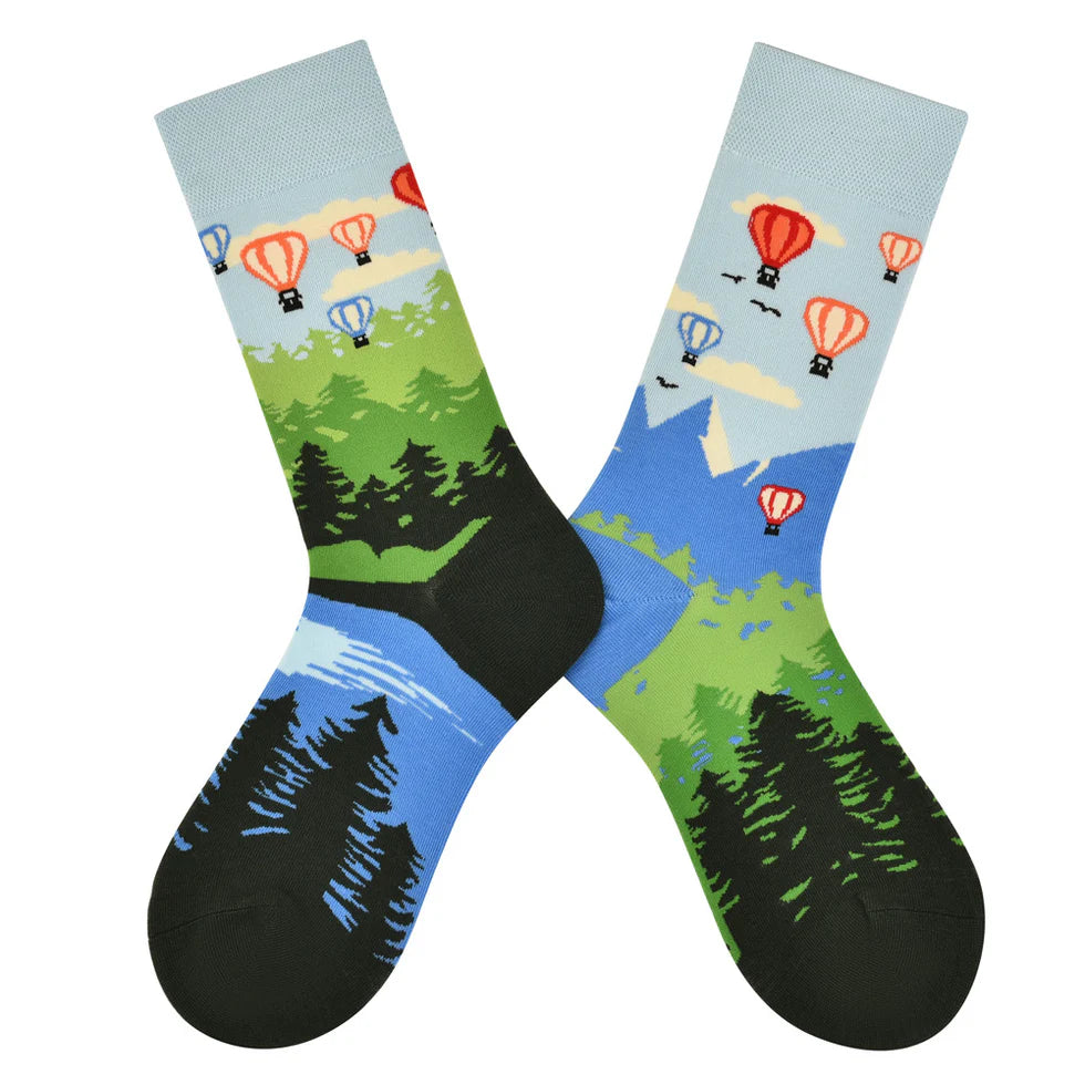 Women’s Odd-Pair Cartoon Tube Socks – Colorful Cotton-Blend Everyday Long Socks