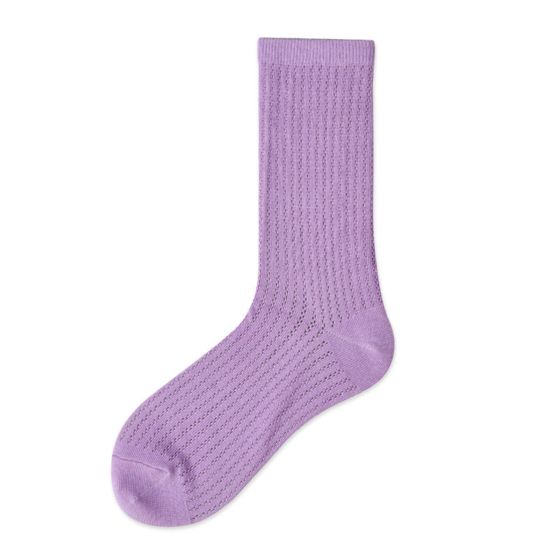 Women’s Candy Color Mesh Crew Socks – Japanese-Inspired Breathable Summer Socks
