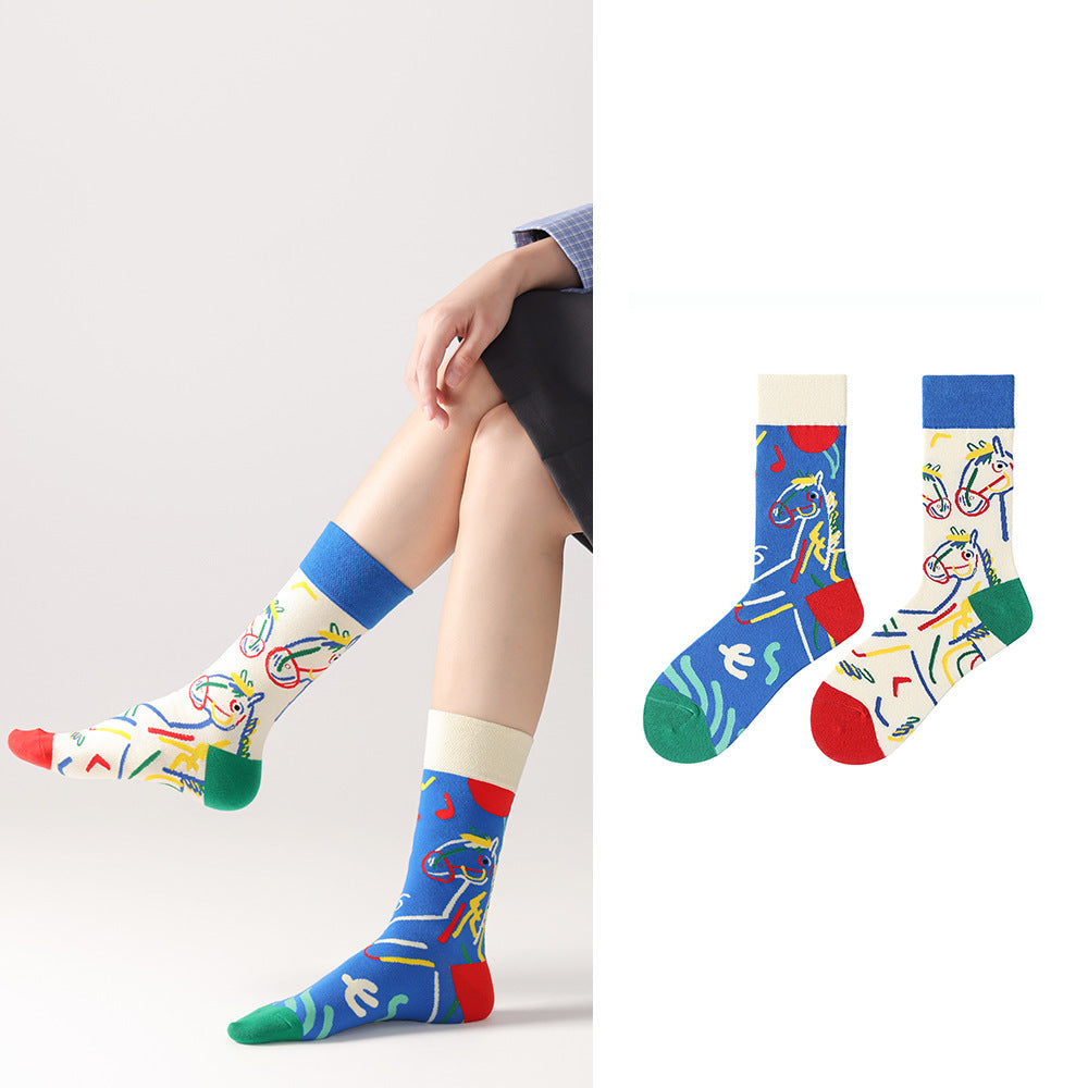 Odd Pair Stories Jacquard Crew Socks