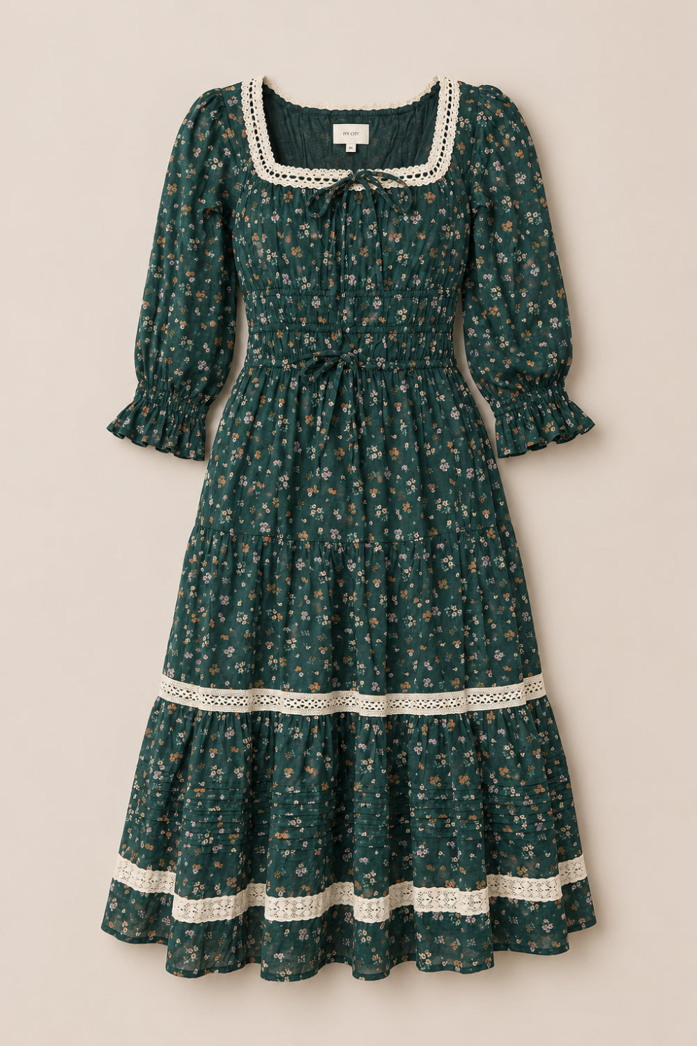 Palermo 3/4 Sleeves Dress in Evergreen Lovelorn Ditsy