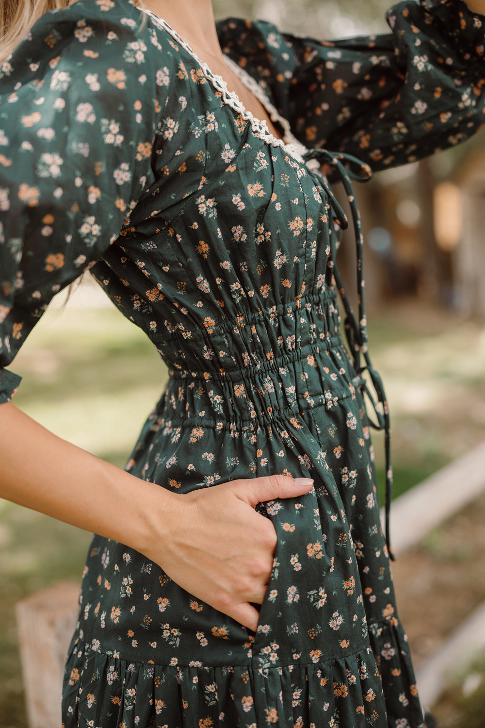 Palermo 3/4 Sleeves Dress in Evergreen Lovelorn Ditsy