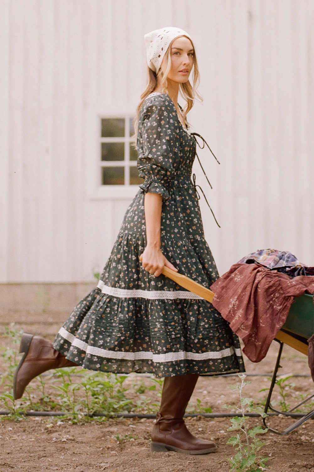 Palermo 3/4 Sleeves Dress in Evergreen Lovelorn Ditsy