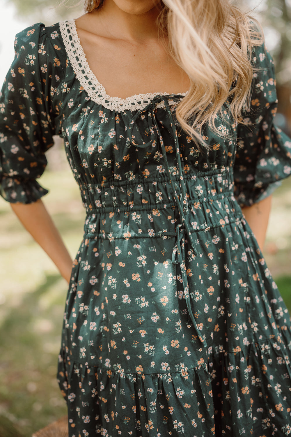 Palermo 3/4 Sleeves Dress in Evergreen Lovelorn Ditsy