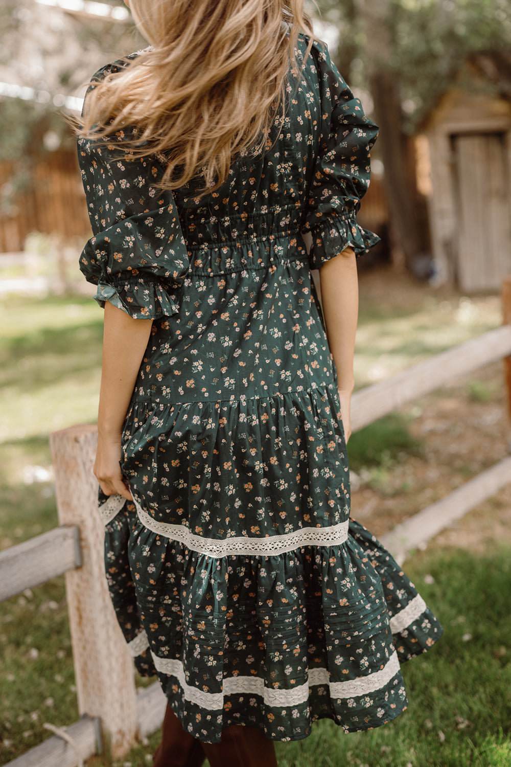 Palermo 3/4 Sleeves Dress in Evergreen Lovelorn Ditsy