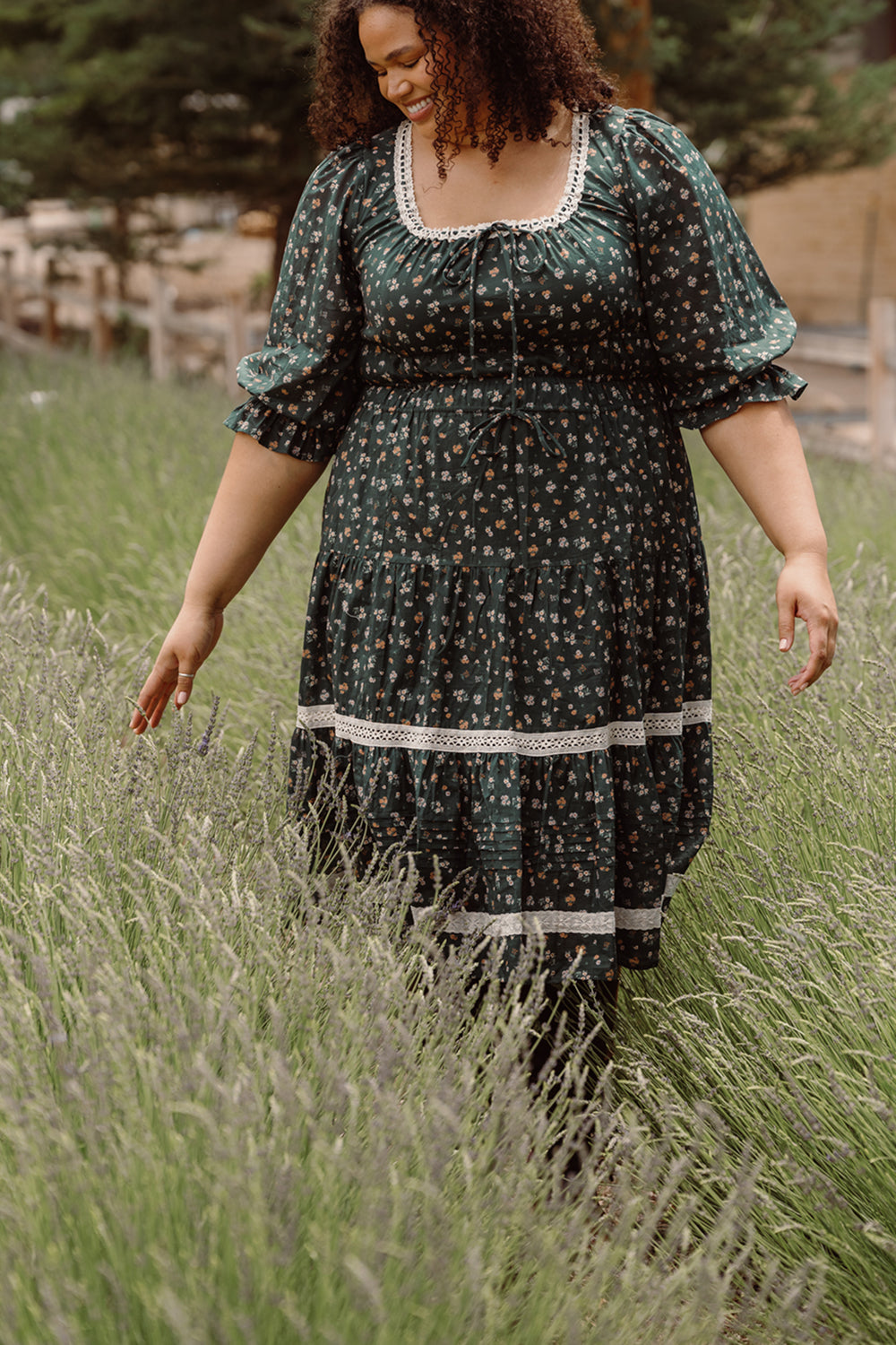 Palermo 3/4 Sleeves Dress in Evergreen Lovelorn Ditsy
