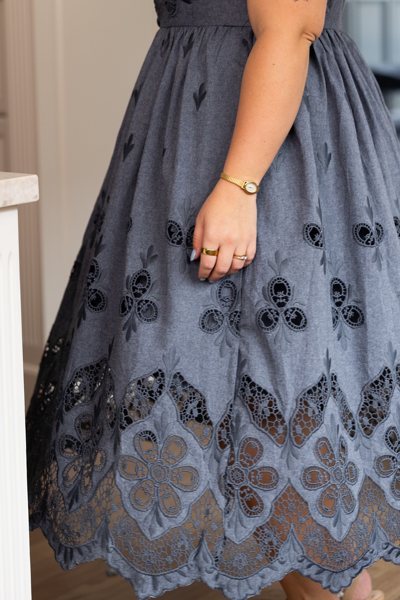 Penny Tank Midi Dress in Embroidered Chambray