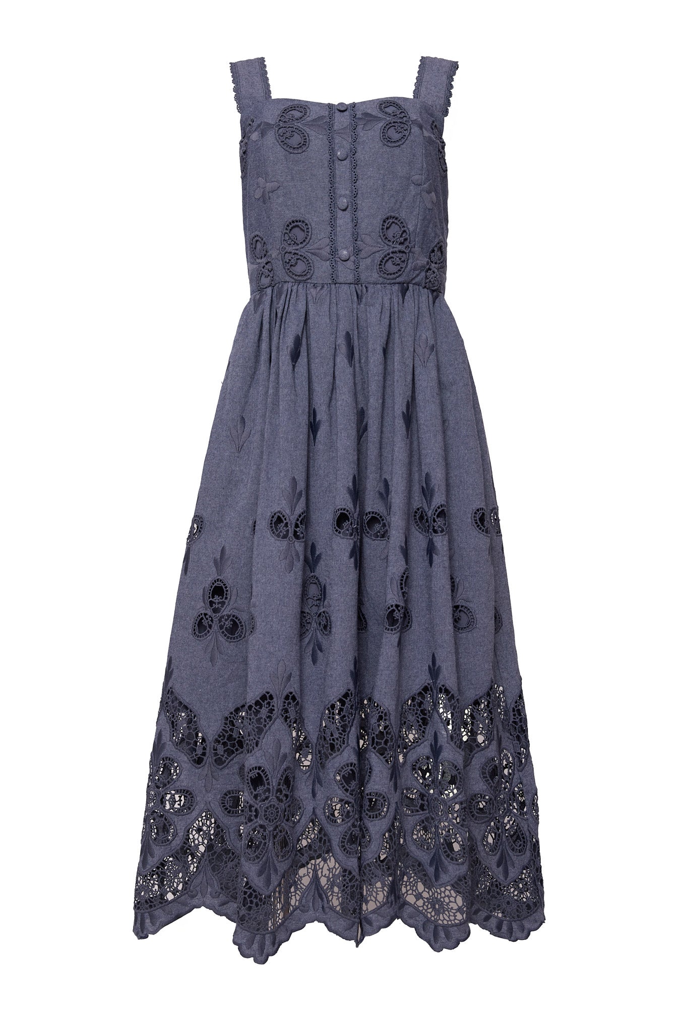 Penny Tank Midi Dress in Embroidered Chambray