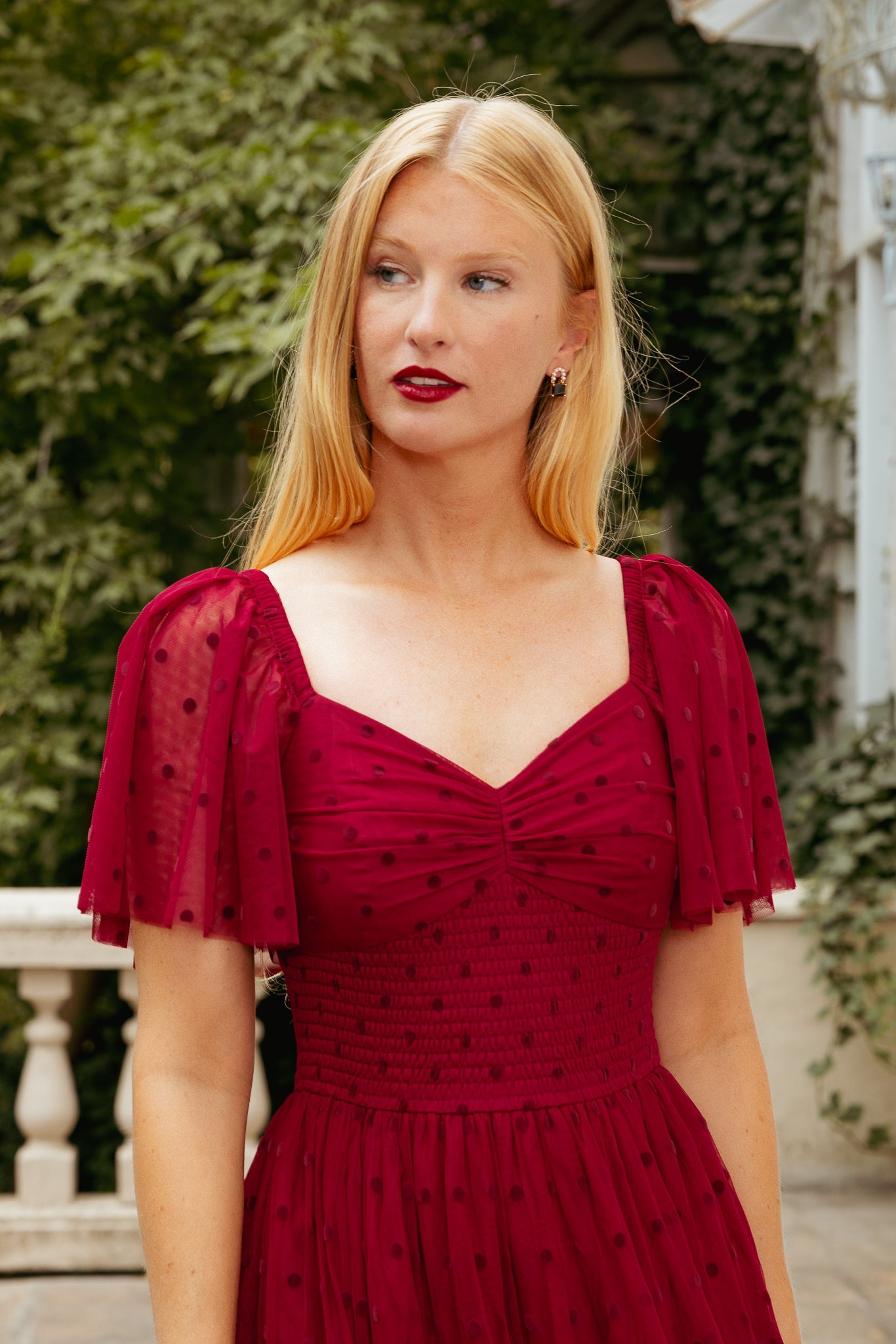 Solange Dress in Burgundy Tulle