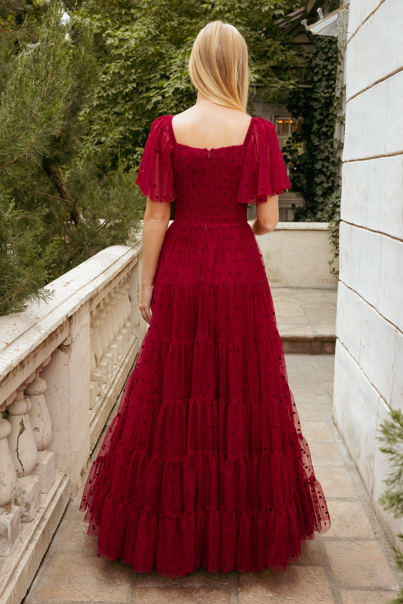 Solange Dress in Burgundy Tulle