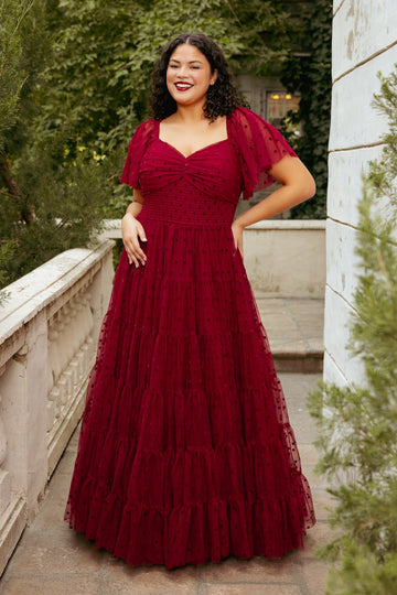 Solange Dress in Burgundy Tulle