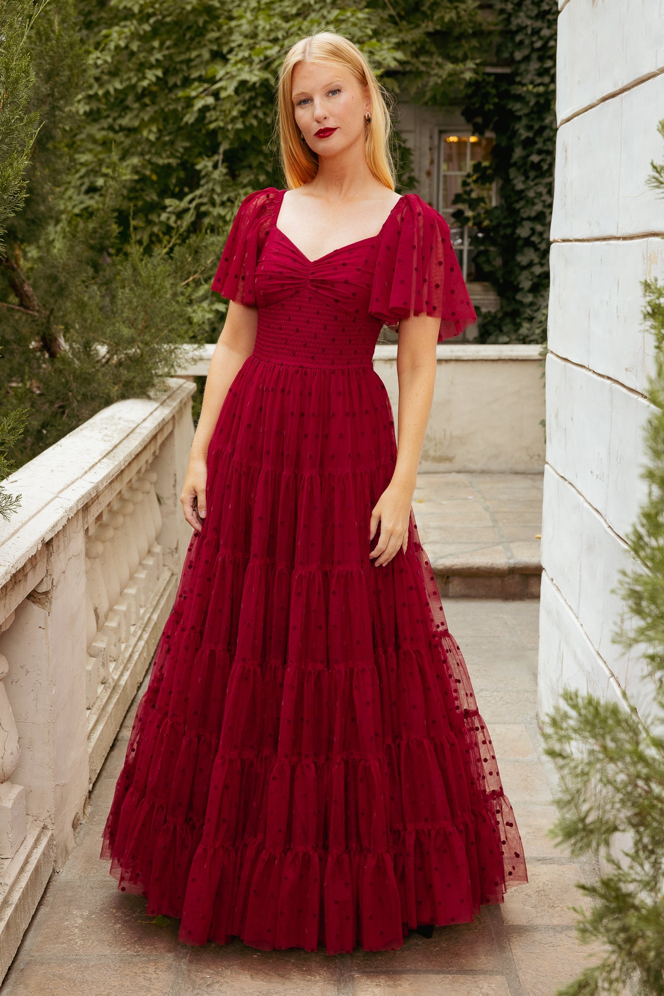 Solange Dress in Burgundy Tulle