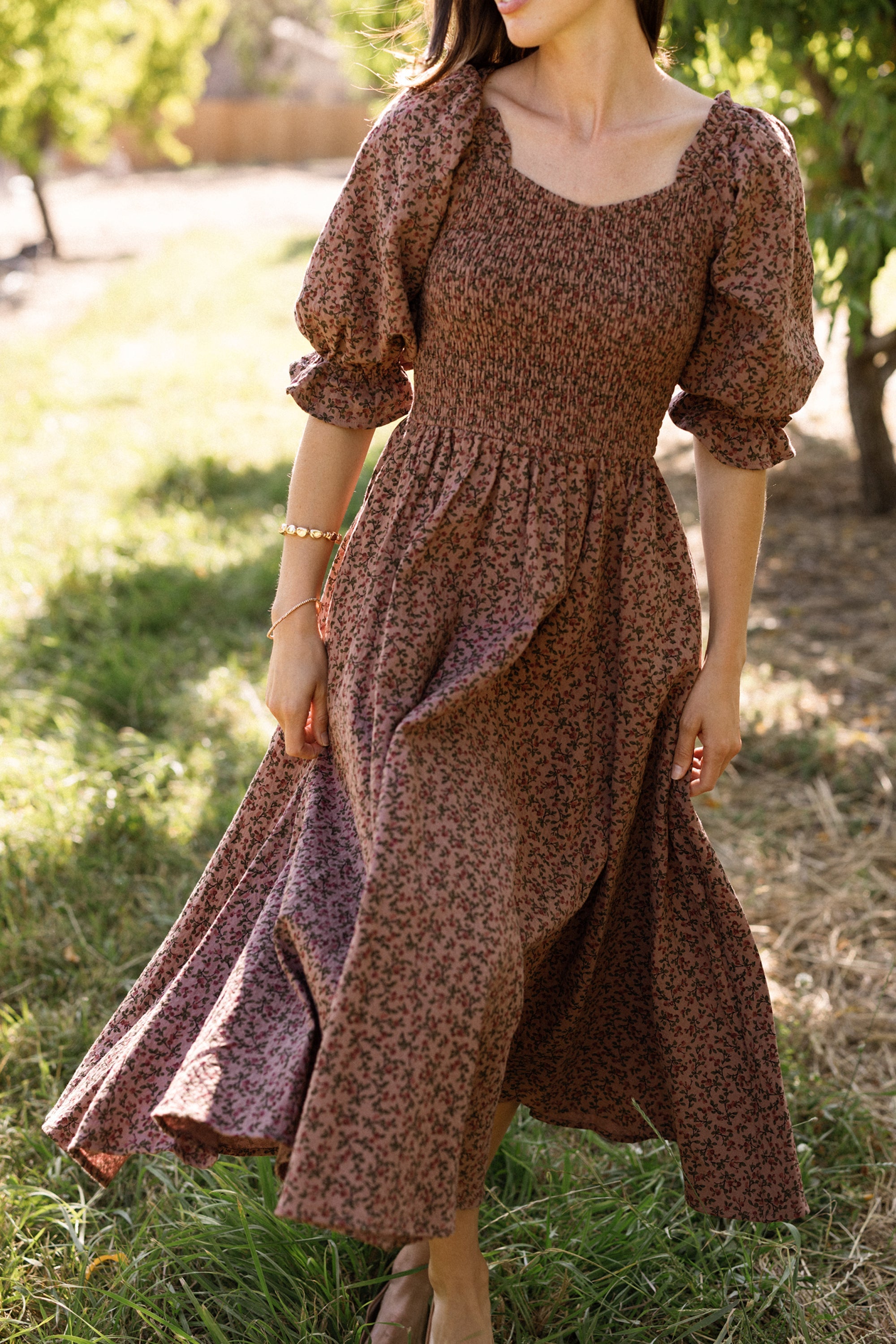 Teagan Dress in Mauve Woodland Floral