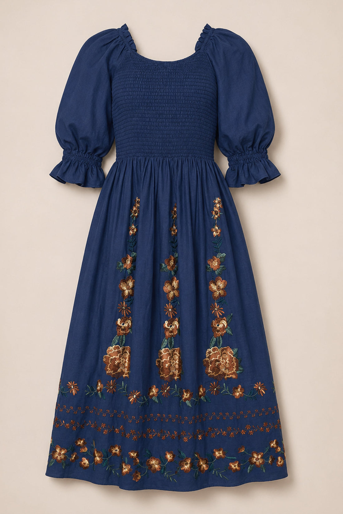 Teagan Dress in Navy Embroidered Fall Floral