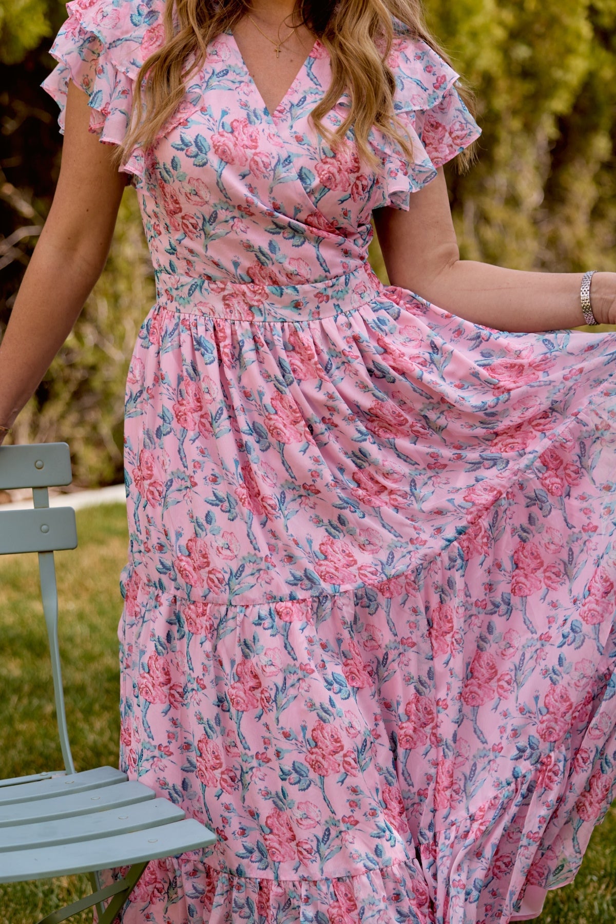 Trixie Dress in Pink Sketched Flower Chiffon