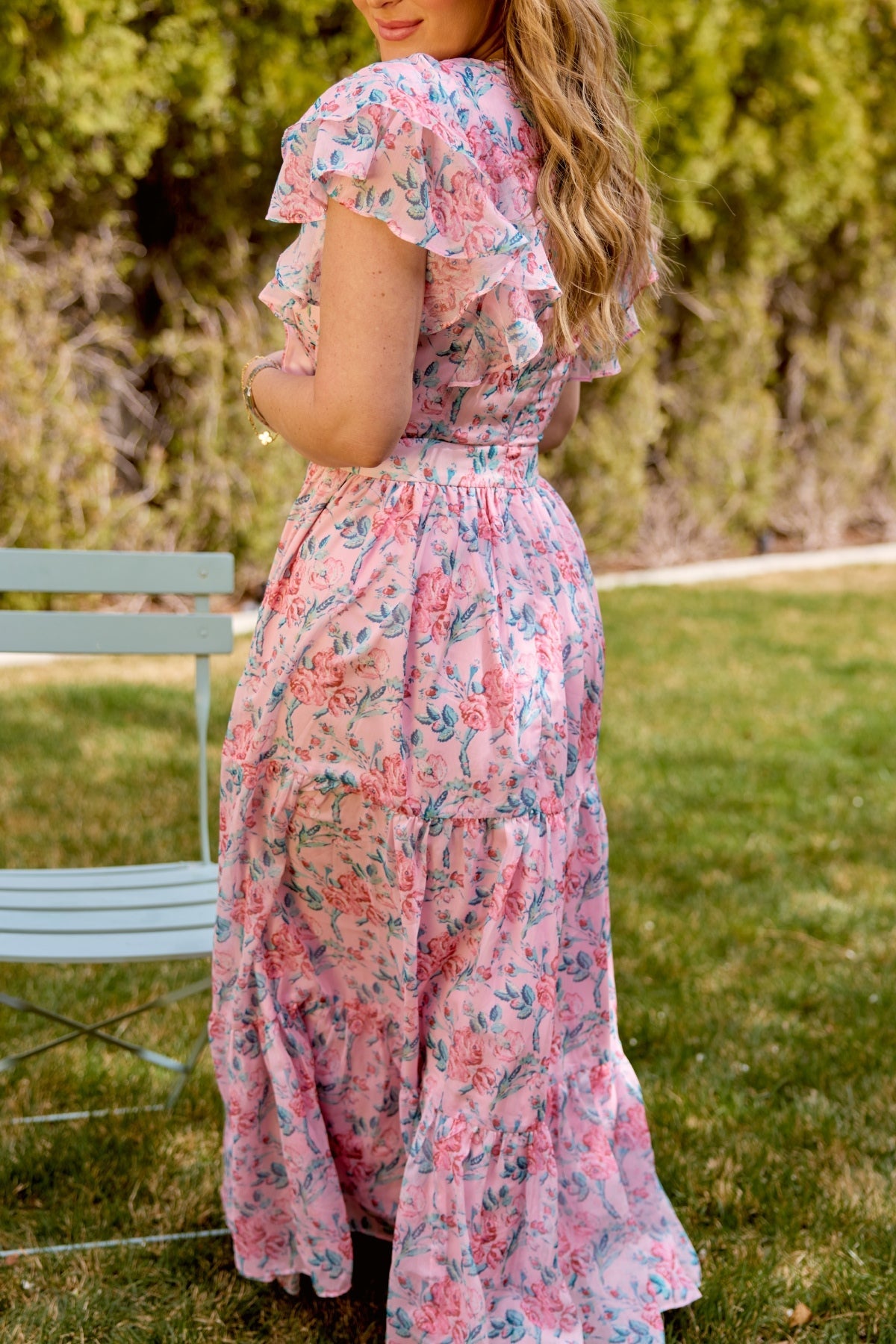 Trixie Dress in Pink Sketched Flower Chiffon