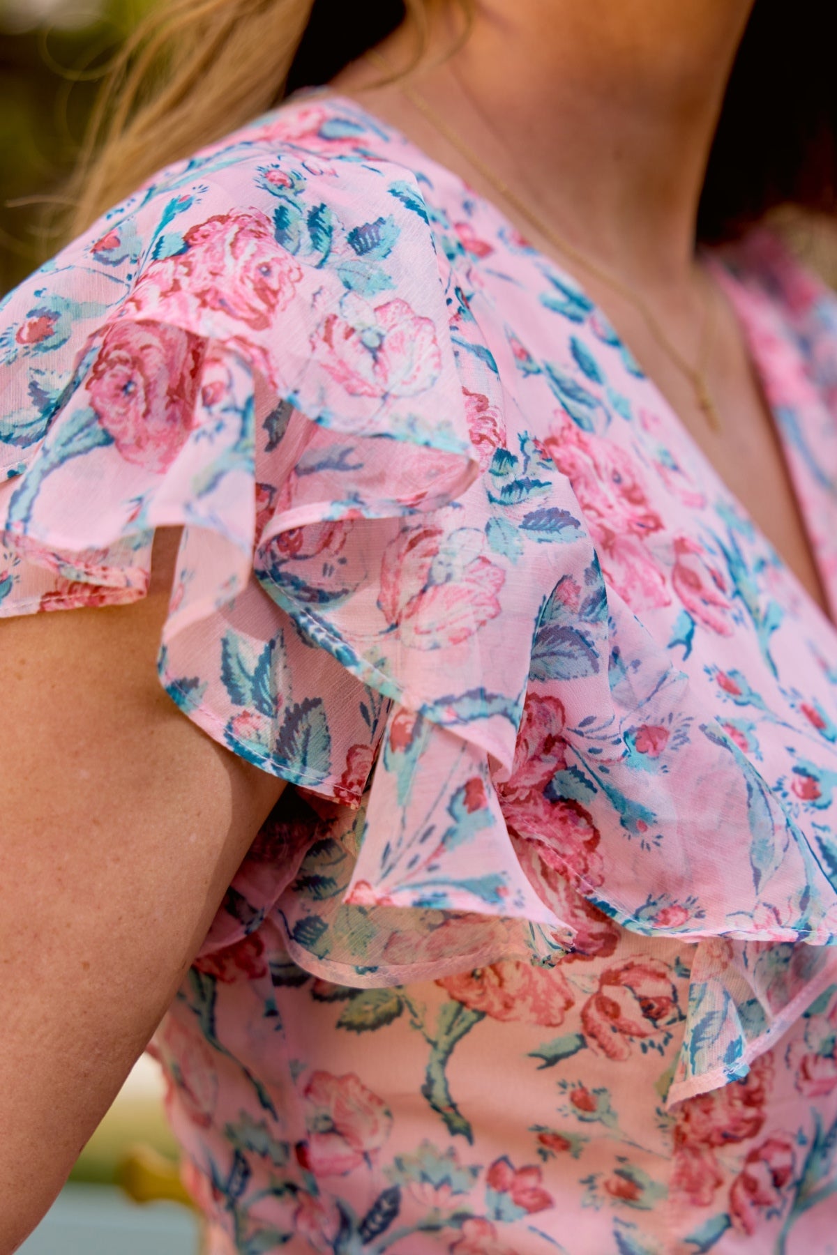 Trixie Dress in Pink Sketched Flower Chiffon