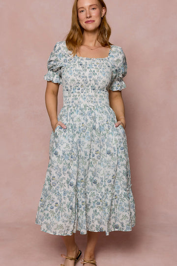 Valencia Dress in Ivory Climbing Vine Bloom