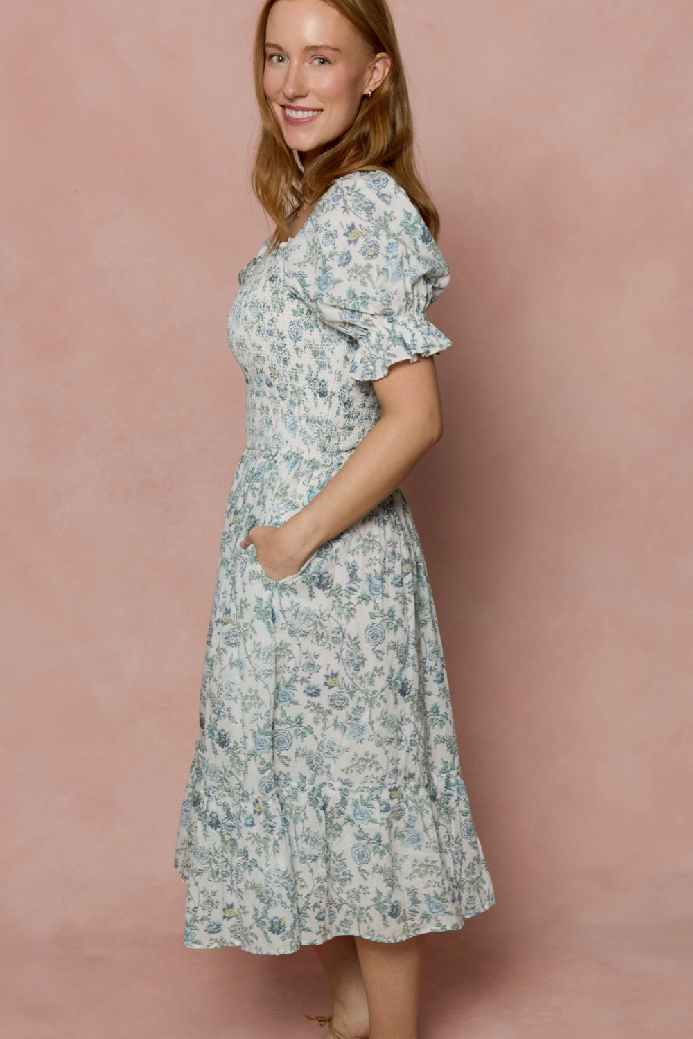 Valencia Dress in Ivory Climbing Vine Bloom