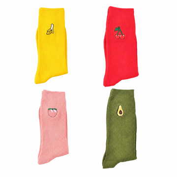 Women’s Embroidered Fruit Slouch Crew Socks – Japanese-Inspired Vintage Cotton-Blend Socks