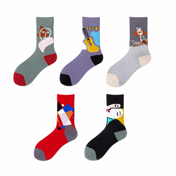 Women’s Graphic Mid-Calf Socks – Casual Cotton Matching Socks for Couples