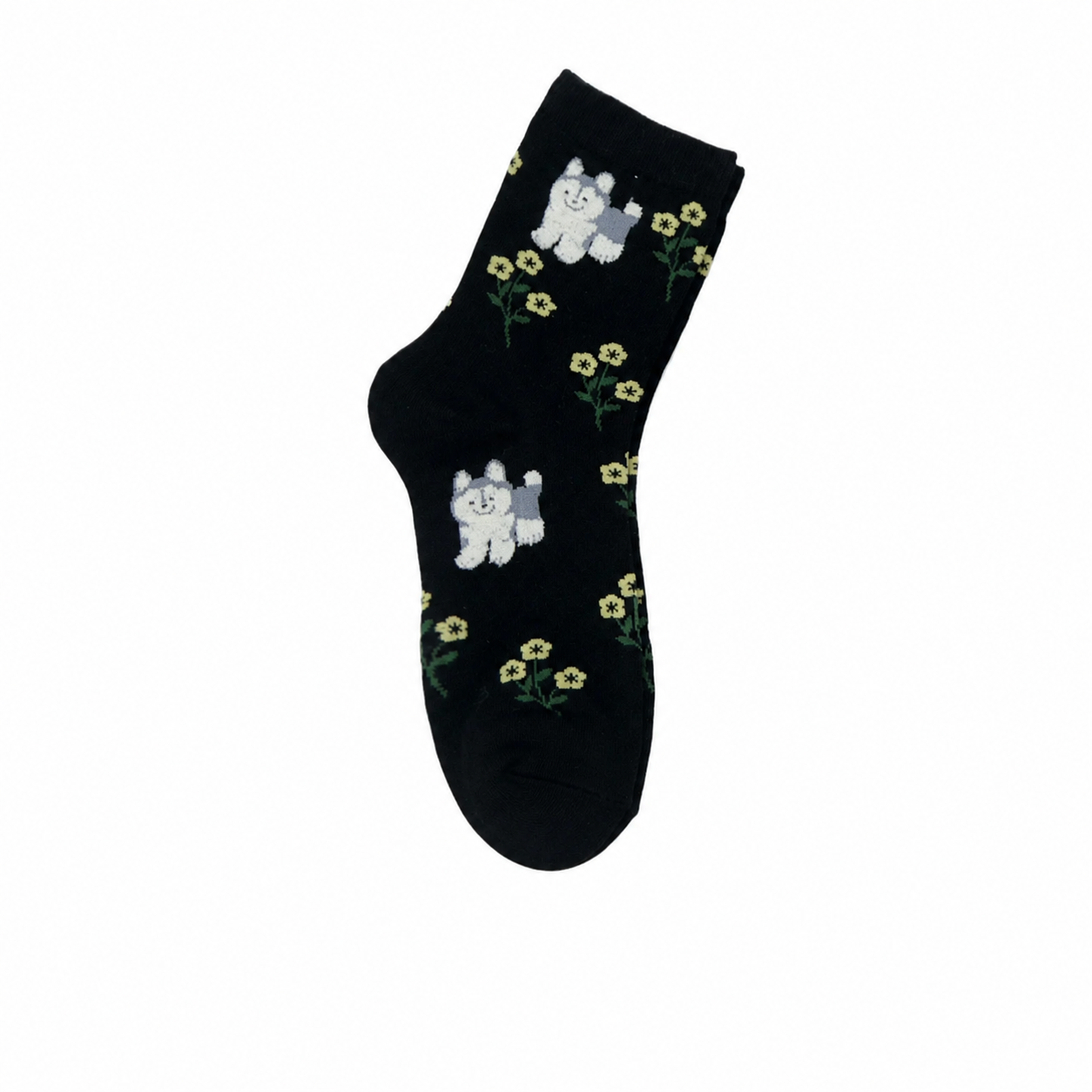 Women’s Puppy & Blossom Crew Socks – Korean Preppy Cotton Socks for Fall Winter