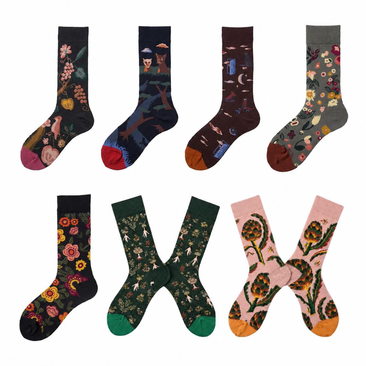 Women’s French-Inspired Face Mismatched Crew Socks – Korean-Style Couple Socks