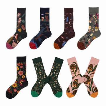 Women’s French-Inspired Face Mismatched Crew Socks – Korean-Style Couple Socks