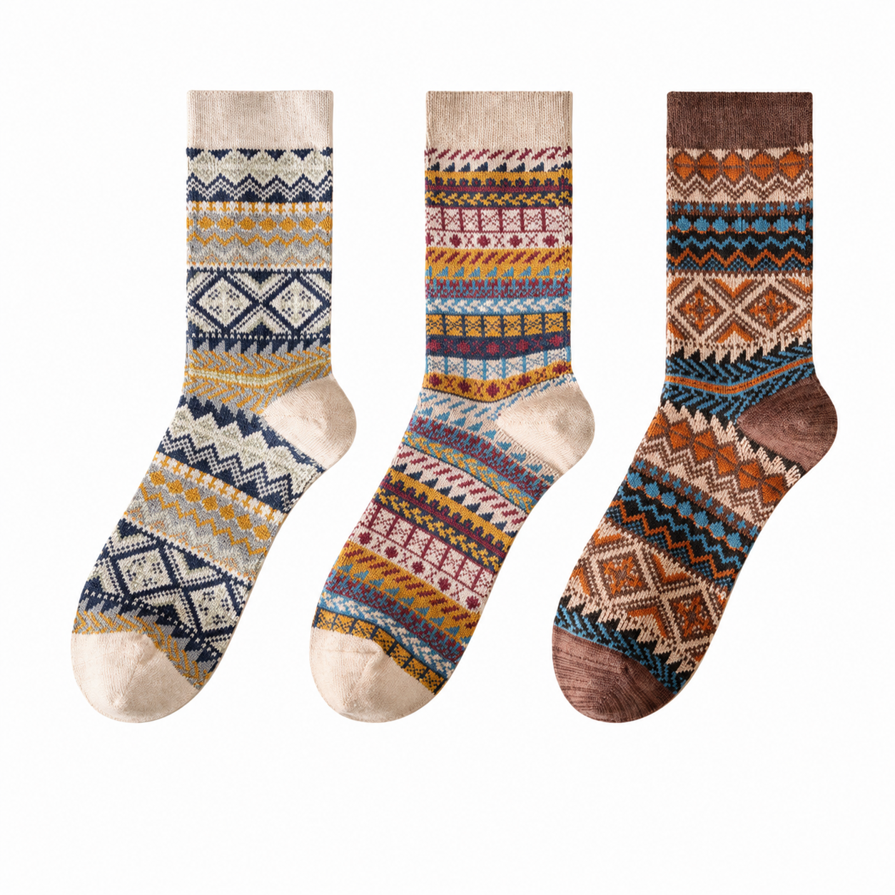 Unisex Vintage Folk Crew Socks – Moisture-Absorbing Cotton-Blend Spring Summer Socks