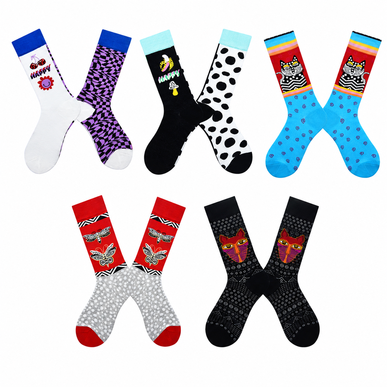 Women’s Colorful Woodland Animal High-Crew Socks – Nordic-Inspired Geometric Socks