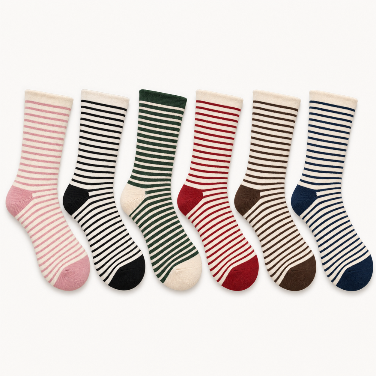 Soft Pure Cotton Striped Crew Socks