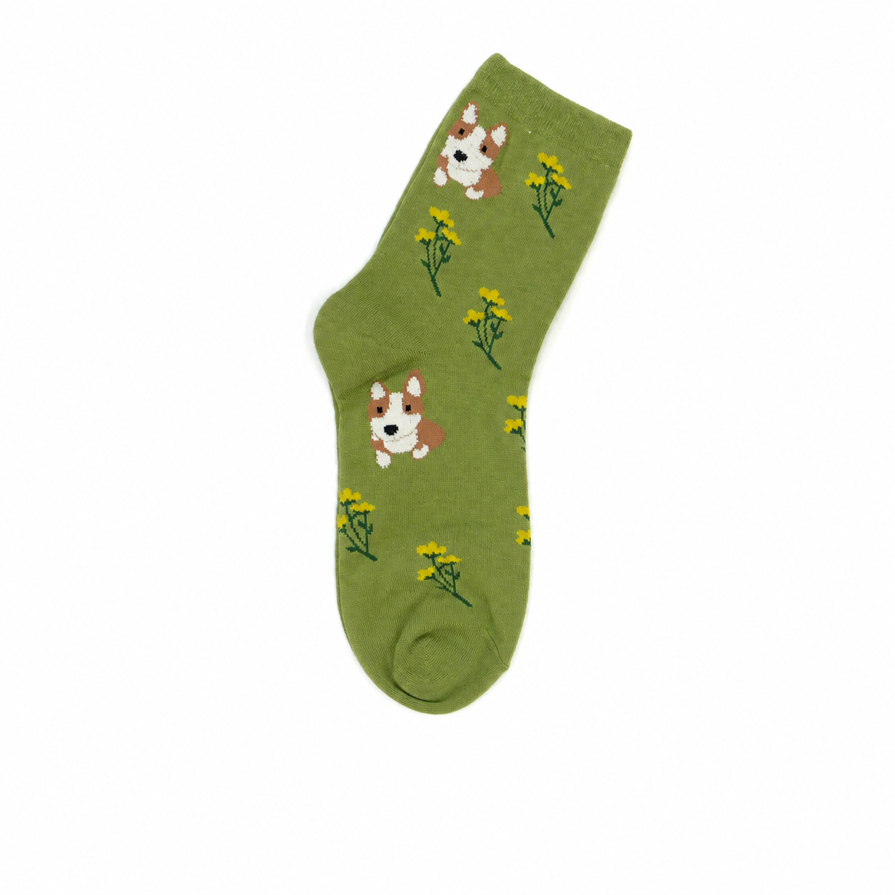 Women’s Puppy & Blossom Crew Socks – Korean Preppy Cotton Socks for Fall Winter