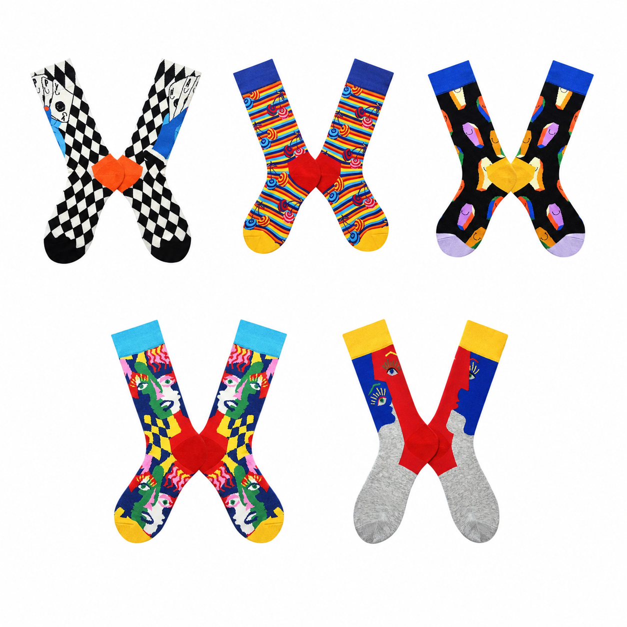 Women’s Geometric Forest Creature Crew Socks – Playful Nordic-Style Fashion Socks