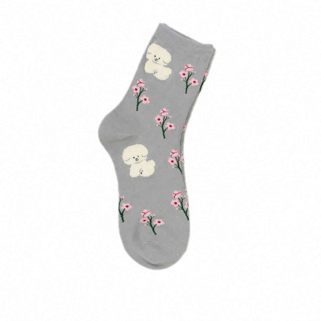 Women’s Puppy & Blossom Crew Socks – Korean Preppy Cotton Socks for Fall Winter