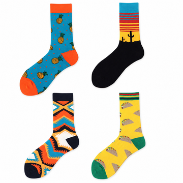 Men’s Happy Abstract Crew Socks – Stay-Put Cotton-Blend Streetwear Socks