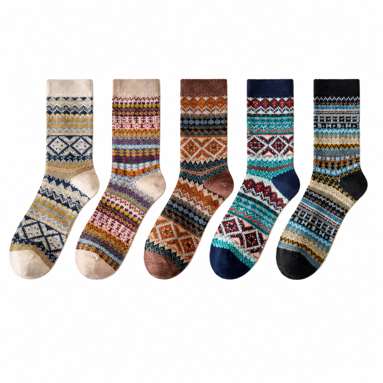 Unisex Vintage Folk Crew Socks – Moisture-Absorbing Cotton-Blend Spring Summer Socks