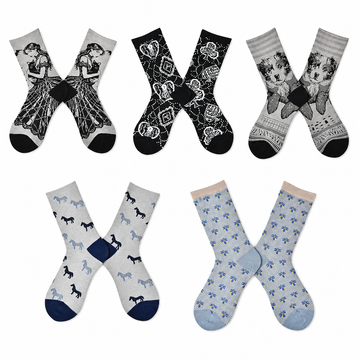 Women’s Vintage Mismatched Silk-Blend Crew Socks – Lightweight Spring Summer A/B Socks