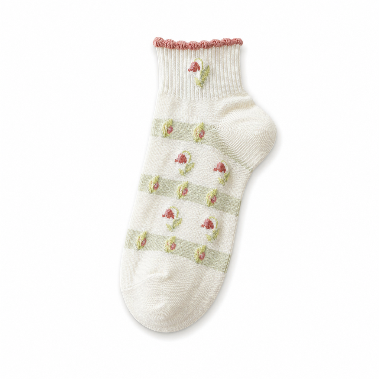Women’s Floral Ruffle No-Show Socks – Preppy Lightweight Spring Summer Boat Socks