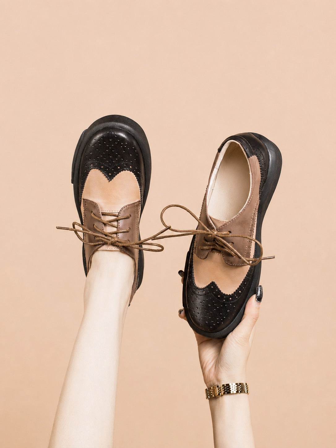 Dandy Block Brown & Black Leather Brogue Oxford Shoes