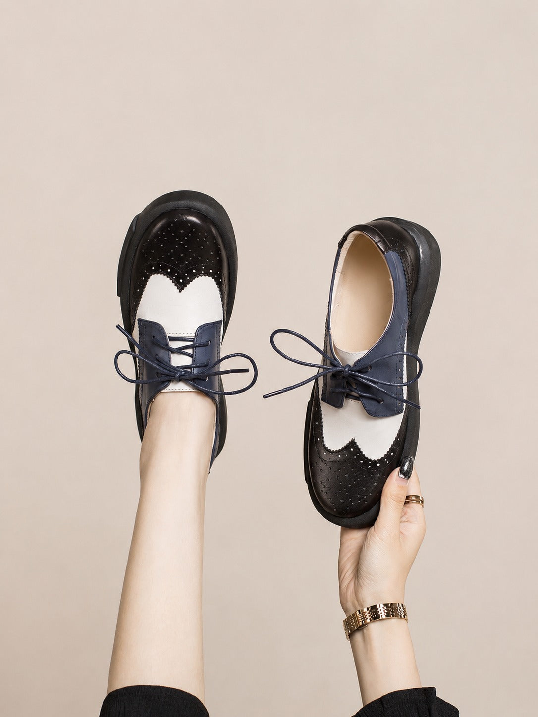 Dandy Block Tri-Colour Leather Brogue Oxford Shoes